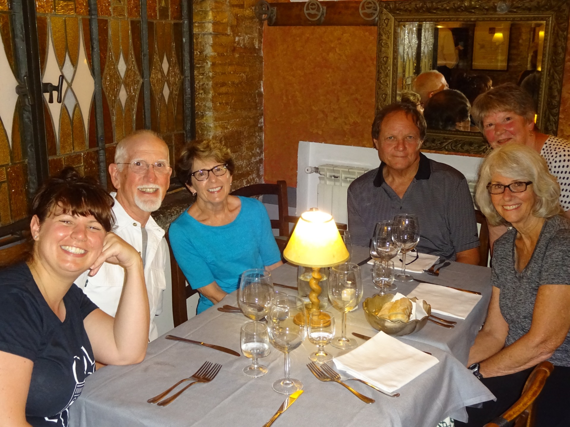 Priscilla, Maggie, and fellow members of our tour group at our farewell dinner in Rome